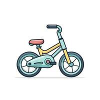 vetor do uma colorida desenho animado bicicleta com uma vermelho assento e uma azul guiador em uma plano superfície