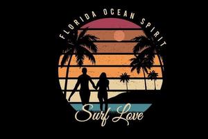 florida ocean spirit surf love color re laranja e verde vetor