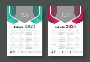 moderno parede calendário Projeto 2024 modelo. impressão pronto 1 página parede calendário modelo Projeto para 2024. semana começa em domingo calendário Projeto 2024 vetor