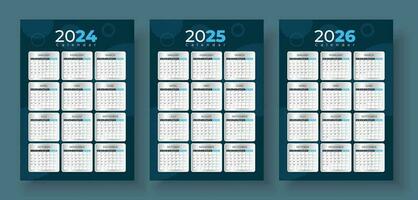 simples calendário conjunto para 2024, 2025, 2026 anos. simples editável vetor calendário. semana começa domingo