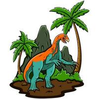 desenho animado terizinossauro dentro a selva vetor