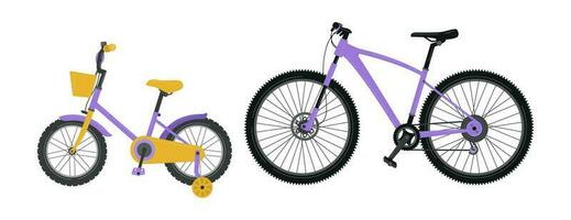bicicletas para adultos e crianças. isolado em branco fundo. vetor ilustração