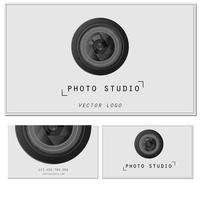 zoom da câmera lens.photo studio logotipo e modelo de cartão de visita. vetor