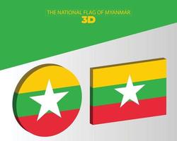 a bandeira nacional 3d do desenho vetorial de myanmar vetor