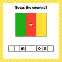 planilha sobre geografia para crianças em idade pré-escolar e escolar. palavras cruzadas. bandeira dos Camarões. cuessar o país. vetor