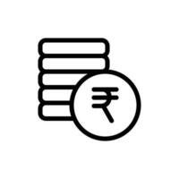 moedas pilha, receita, dinheiro com indiano rupia em R símbolo ícone dentro linha estilo Projeto isolado em branco fundo. editável AVC. vetor