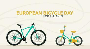 europeu bicicleta dia. transporte para todos idades. bandeira. bicicletas para crianças e adultos. vetor ilustração