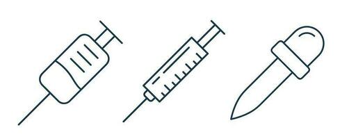 seringa injeção conta-gotas linha ícone. seringa ícone, injeção ícone, conta-gotas ícone, médico, agulha esboço vetor