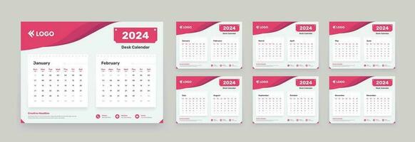 simples projetado 2024 calendário com preciso encontro formato e disposição para dois meses em cada página vetor