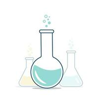 volta e fundo chato frascos, teste tubos com soluções e reagentes. químico reação. ilustração em a tema do química, biotecnologia, biologia. vetor