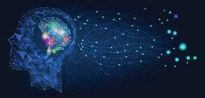 abstrato humano cabeça com uma linha cérebro rede.círculo e eletricidade com azul eletrônico ciclo.digital dados,ai,ascience.vector tecnologia fundo e artificial inteligência conceito. vetor