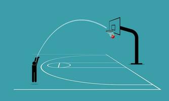 homem tiroteio uma basquetebol a partir de três ponto linha para dentro uma aro e Ponto 3. vetor ilustração retrata conceito do preciso, preciso, hábil, objetivo, foco, concentrado e prática faz perfeito.