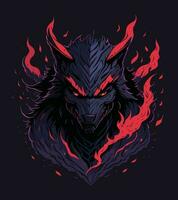 uma detalhado ilustração face mal ninja lobo, magia, camiseta projeto, vermelho cor , Sombrio Magia respingo, escuro, gótico, camiseta Projeto vetor