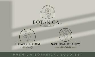 floral elemento mão desenhado botânico logotipo com selvagem flor vetor