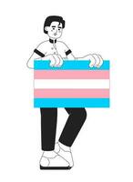 cara mostra transgêneros orgulho bandeira monocromático plano vetor personagem. editável fino linha cheio corpo homem Apoio, suporte transgêneros lgbt pessoas em branco. simples bw desenho animado local imagem para rede gráfico Projeto