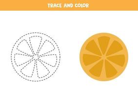 trace e cor a fatia de laranja. planilha para crianças. vetor