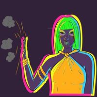 fale com meu vetor de mão. ilustração de uma mulher de néon brilhando no escuro sob a luz ultravioleta, ignorando a todos e impedindo a negatividade. drag queen com cabelo verde bloqueando os odiadores.