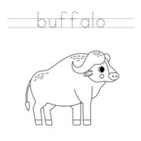 vestígio a cartas e cor desenho animado búfalo. caligrafia prática para crianças. vetor