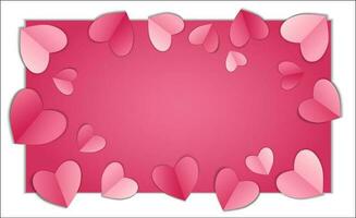 fundo de dia dos namorados com espaço de cópia, ilustração vetorial. 3d vermelho, rosa, corações de cores brancas em fundo rosa, banner. cartão de dia dos namorados vetor