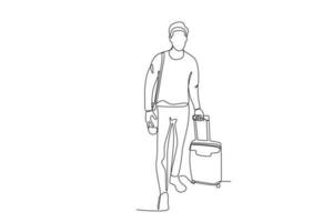 uma turista viajando com uma mala de viagem vetor