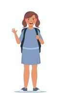 retrato do feliz escola menina com mochila. menina miúdo. costas para escola. vetor ilustração.