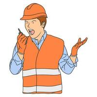 desenho animado ilustração do uma construção trabalhador dando uma sinal vetor