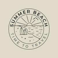 verão de praia linha arte logotipo vetor com emblema modelo ilustração Projeto com Palma árvore e Sol rebentar ícone Projeto.