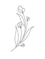 floral ramo e minimalista flor para logotipo ou tatuagem. mão desenhado selvagem campo flora, linha Casamento erva, elegante folhas para convite, Salve  a encontro cartão. vetor