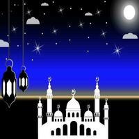 Ramadã fundo, Ramadã cumprimento cartão, Ramadã bandeira modelo, Ramadã fundo do mesquita e noite céu. islâmico fundo vetor