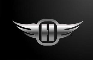 alfabeto de logotipo de letra h para negócios e empresa com asas e cor prata. letras corporativas e ornamentos com ícone de design de metal vetor