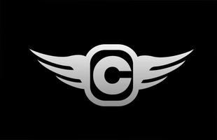 c logotipo da letra do alfabeto para negócios e empresa com asas e cor cinza preto e branco. ícone corporativo de brading e lettering com design simples vetor