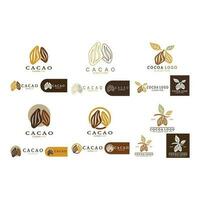 cacau logotipo, cacau feijão, cacau árvore, cacau galhos e folhas, chocolate misturar em branco plano de fundo, vintage, moderno, simples, minimalista ícone ilustração modelo Projeto vetor