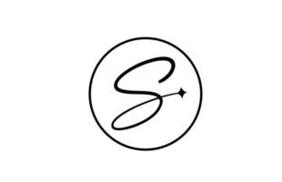logotipo de letra do alfabeto s para negócios com estrela e círculo. letras simples e elegantes para a empresa. design de ícone de marca de identidade corporativa em branco e preto vetor