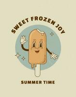 desenho animado sorvete personagem dentro retro sulco estilo. vetor ilustração. vintage gelo pirulito sobremesa mascote poster. nostalgia anos 60, anos 70, anos 80