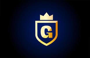 ícone do logotipo de letra do alfabeto ouro g. design para negócios e identidade da empresa com escudo e coroa de rei vetor