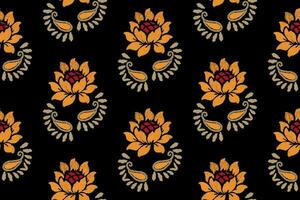 ikat floral bordado padronizar em Preto fundo. tradicional ikat, asteca abstrato vetor padrão, desatado padronizar dentro tribal, folk bordado e mexicano estilo.