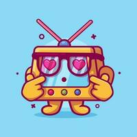 kawaii televisão personagem mascote com amor placa mão gesto isolado desenho animado dentro plano estilo Projeto vetor