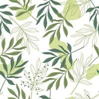 galhos com grandes artístico folhas dentro verde tons em uma branco fundo crio uma lindo desatado padronizar para moda têxteis, moderno tecidos. vetor. vetor