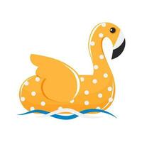 amarelo desenho animado flamingo com polca pontos flutua em a mar ondas. inflável círculo para natação dentro a piscina dentro verão isolado em branco fundo. vetor. vetor