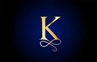 Projeto do logotipo do ícone de letra do alfabeto de monograma elegante dourado k. vintage corporativo brading para produtos de luxo e empresa vetor