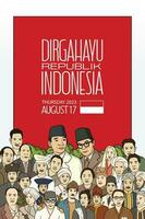 feliz indonésio independência dia desenhado à mão ilustração fundo vetor