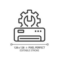 ac reparar linear ícone. manutenção serviço. ar condicionamento reparar. utensílio discriminação. hvac unidade. ventilação sistema. fino linha ilustração. contorno símbolo. vetor esboço desenho. editável acidente vascular encefálico