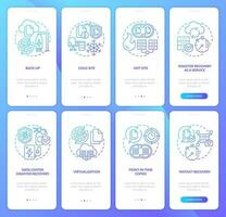 desastre recuperação azul gradiente onboarding Móvel aplicativo telas definir. passo a passo 4 passos gráfico instruções com linear conceitos. interface do usuário, ux, gui modelo vetor