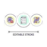 tarefa gestão ciclo conceito ícone. planejamento trabalhar. organizar agendar. otimizar fluxo de trabalho abstrato idéia fino linha ilustração. isolado esboço desenho. editável acidente vascular encefálico vetor