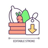 Comida preços inflação rgb cor ícone. Aumentar consumo custos. agricultura produtos desafios. econômico crise. isolado vetor ilustração. simples preenchidas linha desenho. editável acidente vascular encefálico