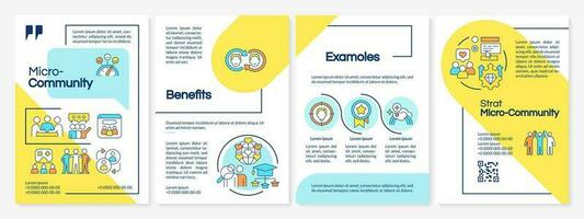 micro comunidade azul e amarelo folheto modelo. conectando pessoas. folheto Projeto com linear ícones. editável 4 vetor layouts para apresentação, anual relatórios