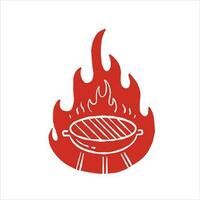 churrasco logotipo. grelhado carne em fogo. vermelho silhueta do braseiro chama. simples desenho animado ilustração isolado em branco. vetor