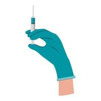 o médico está segurando uma seringa uma mão em uma luva médica uma injeção de uma vacina um antídoto vetor