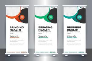 design de banner roll up médico gratuito para hospitais e cuidados de saúde vetor