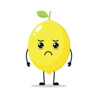 fofa triste limão personagem. engraçado infeliz limão desenho animado emoticon dentro plano estilo. fruta emoji vetor ilustração